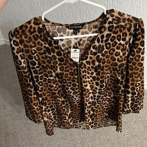 Express animal print zipper blouse